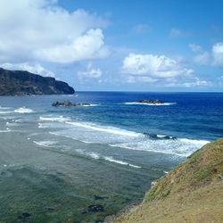 Scenic view of sea against cloudy sky