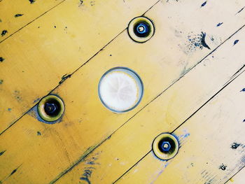 High angle view of drink on table