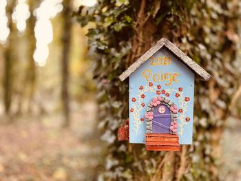 Close-up of model house fairy house