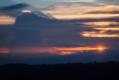 Scenic view of silhouette mountains against sky at sunset