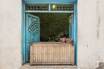 Closed door of house