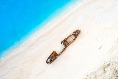 High angle view of container on beach
