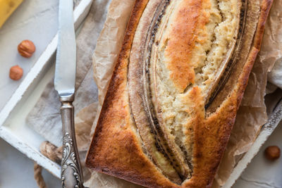 High angle view of bread on table