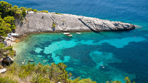 High angle view of rocks on beach