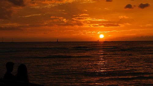 Scenic view of sea against sky at sunset