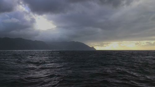 Scenic view of sea against cloudy sky