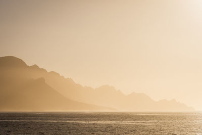 Scenic view of sea against clear sky during sunset