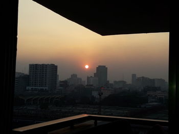 View of city at sunset