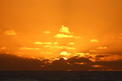 Scenic view of sea against orange sky