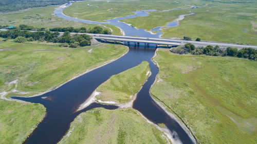 High angle view of river amidst landscape