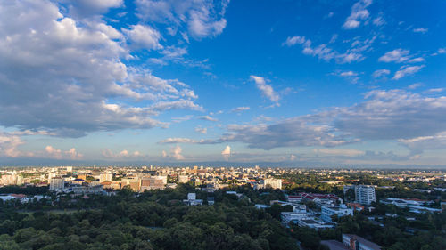 High angle shot of built structures against sky