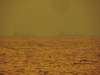 View of calm sea in foggy weather