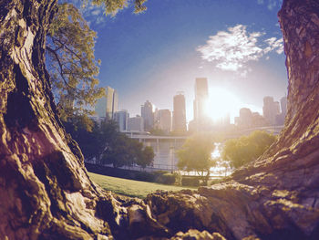 Panoramic view of city buildings against sky