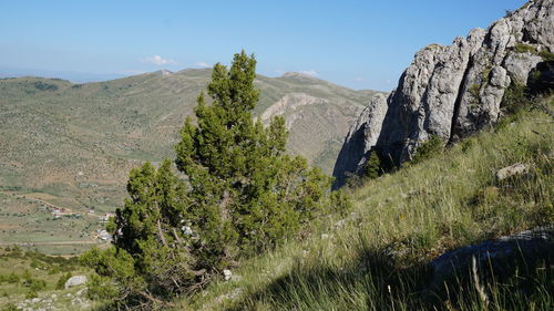 Scenic view of mountains against clear sky