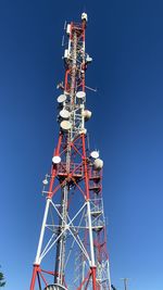 Low angle view of building against clear blue sky