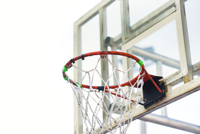 Low angle view of basketball hoop against clear sky