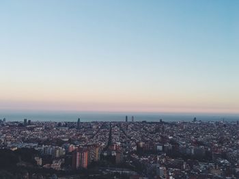 High angle view of townscape against sky during sunset