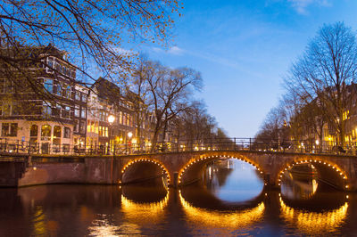 Bridge over river with buildings in background