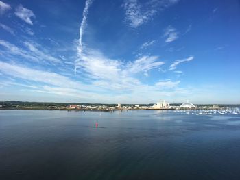 Scenic view of sea against blue sky