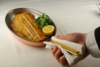 High angle view of man preparing food