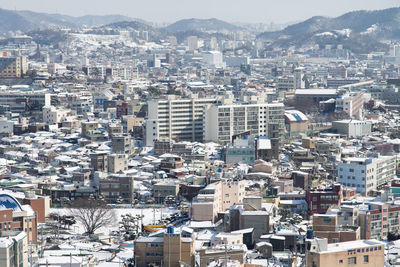 High angle view of cityscape against sky