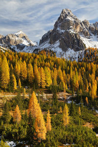 Scenic view of mountains and lake against sky during winter