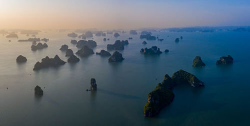 Panoramic view of sea against sky during sunset