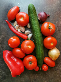 High angle view of vegetables on table