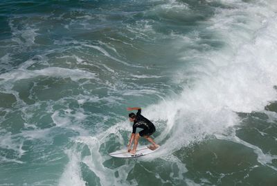High angle view of man in sea