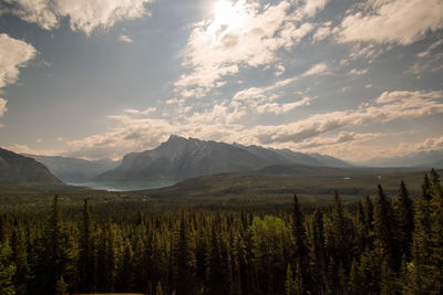 Scenic view of mountains against sky during sunrise 