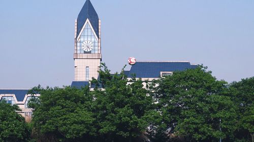 Low angle view of building against clear sky