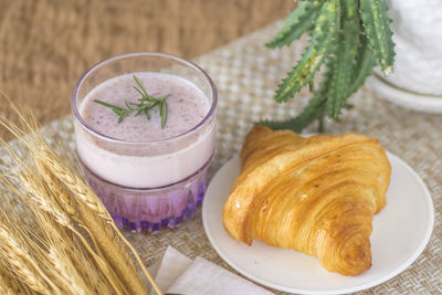 High angle view of breakfast on table