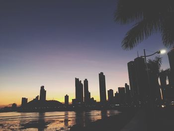 City skyline at sunset