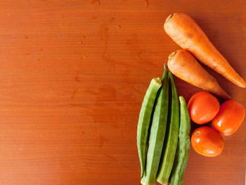 High angle view of vegetables on table