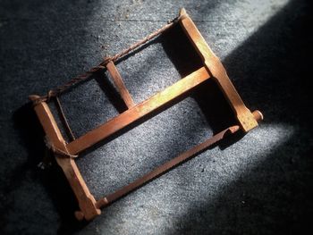 High angle view of leather on table