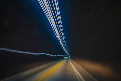 Light trails on road at night