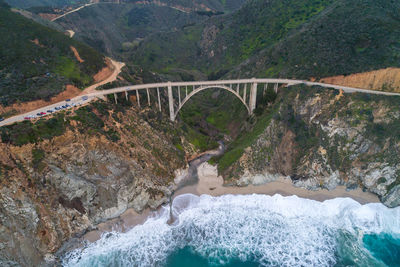 Bixby creek bridge also known as bixby canyon bridge, on the big sur coast of california. drone