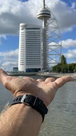Midsection of man against sky