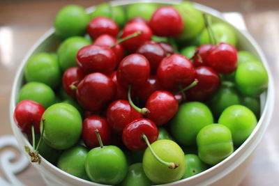 High angle view of fruits in bowl