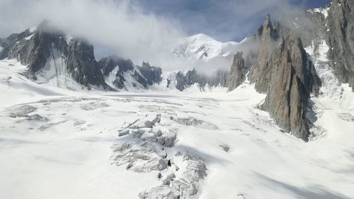 Scenic view of snow covered mountains against sky