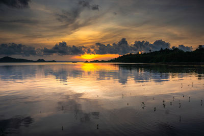 Scenic view of lake against sky during sunset