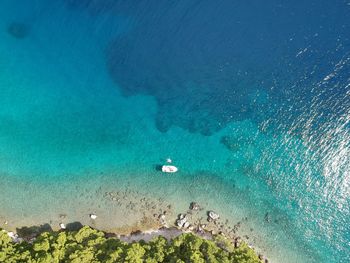High angle view of people swimming in sea