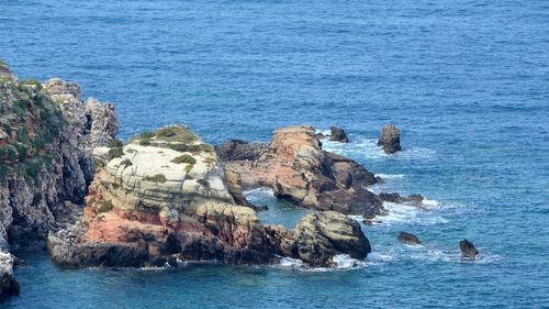 High angle view of rock formation in sea