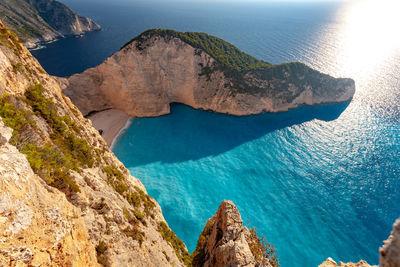 High angle view of rocks in sea