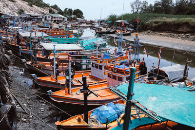 Boats moored at canal