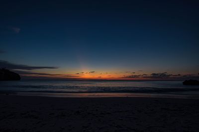 Scenic view of beach against sky during sunset