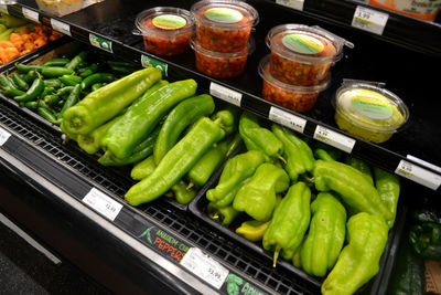 High angle view of vegetables in container