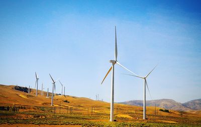 Wind turbines on field