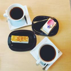 High angle view of coffee on table