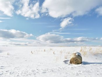 Scenic view of snow field against sky